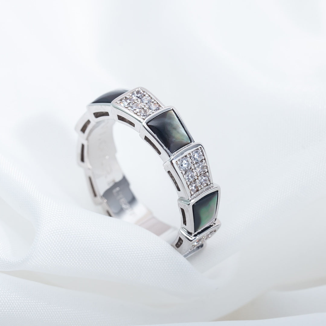 [BloomBling]SERPENTI RING SILVER DIAMOND BLACK MOP 4MM