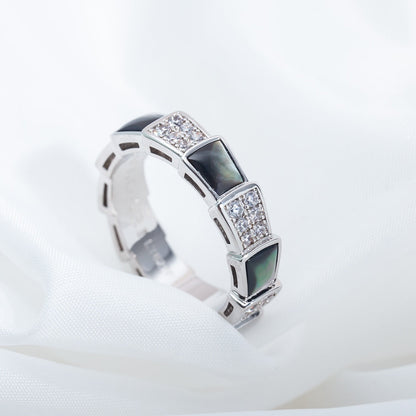 [BloomBling]SERPENTI RING SILVER DIAMOND BLACK MOP 4MM