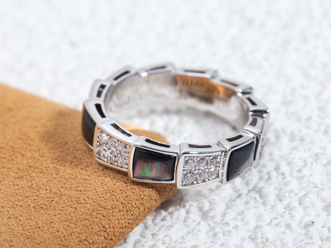 [BloomBling]SERPENTI RING SILVER DIAMOND BLACK MOP 4MM