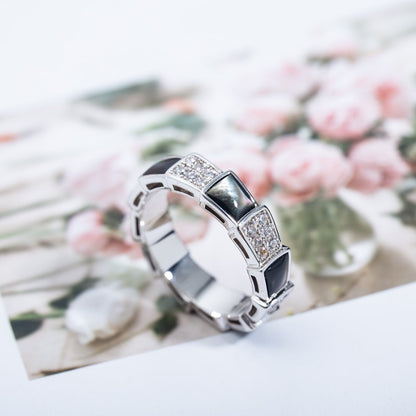 [BloomBling]SERPENTI RING SILVER DIAMOND BLACK MOP 4MM