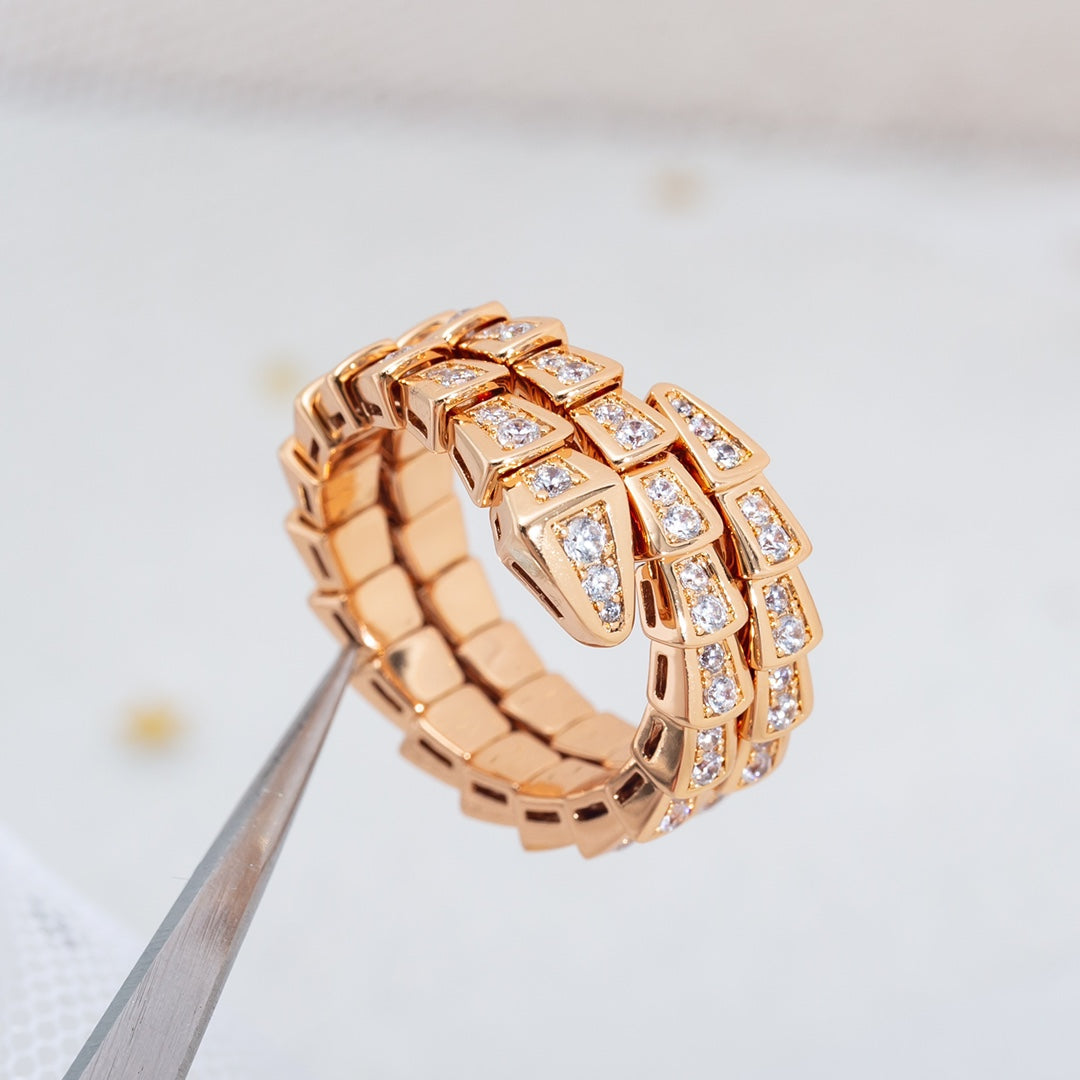 [BloomBling]SERPENTI RING PINK GOLD DIAMOND DOUBLE ROW