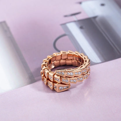 [BloomBling]SERPENTI RING PINK GOLD DIAMOND DOUBLE ROW