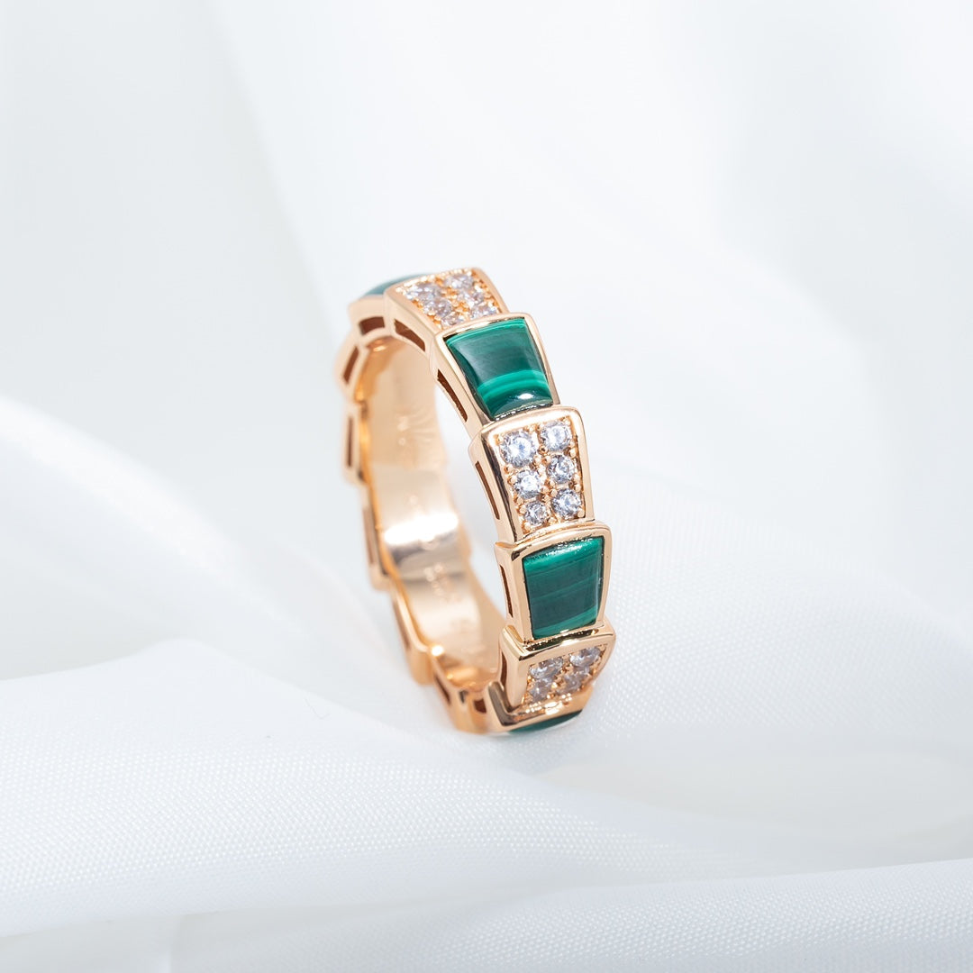 [BloomBling]SERPENTI RING PINK GOLD MALACHITE DIAMOND PAVED 4MM