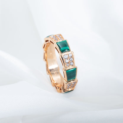 [BloomBling]SERPENTI RING PINK GOLD MALACHITE DIAMOND PAVED 4MM