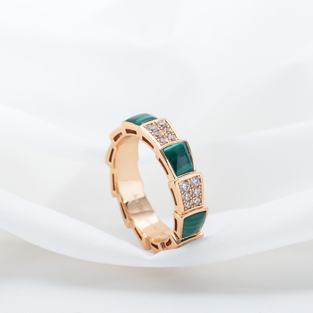 [BloomBling]SERPENTI RING PINK GOLD MALACHITE DIAMOND PAVED 4MM