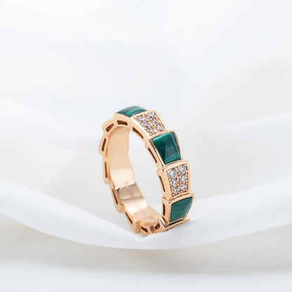 [BloomBling]SERPENTI RING PINK GOLD MALACHITE DIAMOND PAVED 4MM
