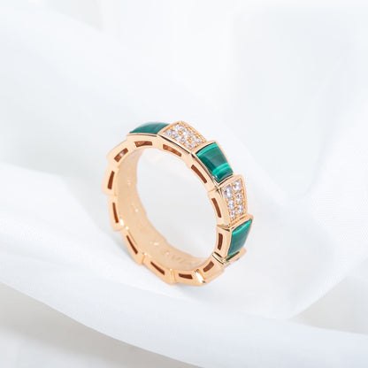 [BloomBling]SERPENTI RING PINK GOLD MALACHITE DIAMOND PAVED 4MM