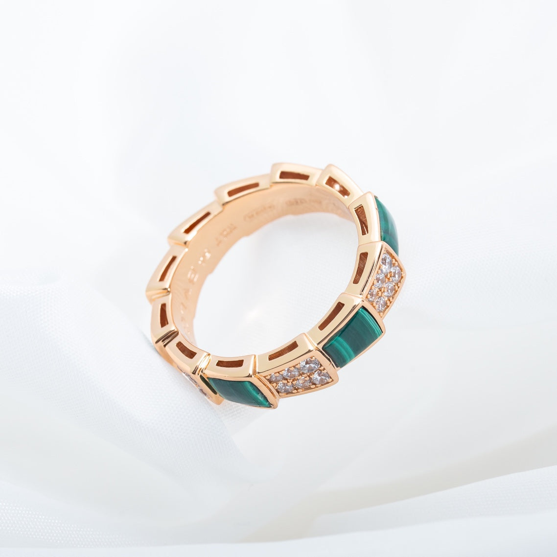 [BloomBling]SERPENTI RING PINK GOLD MALACHITE DIAMOND PAVED 4MM