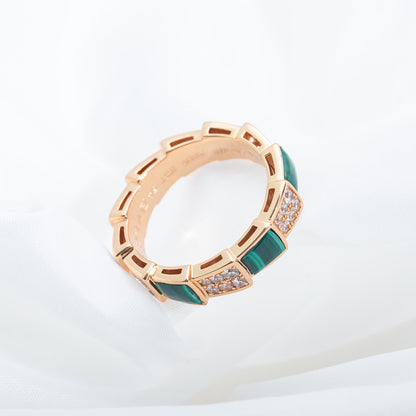 [BloomBling]SERPENTI RING PINK GOLD MALACHITE DIAMOND PAVED 4MM