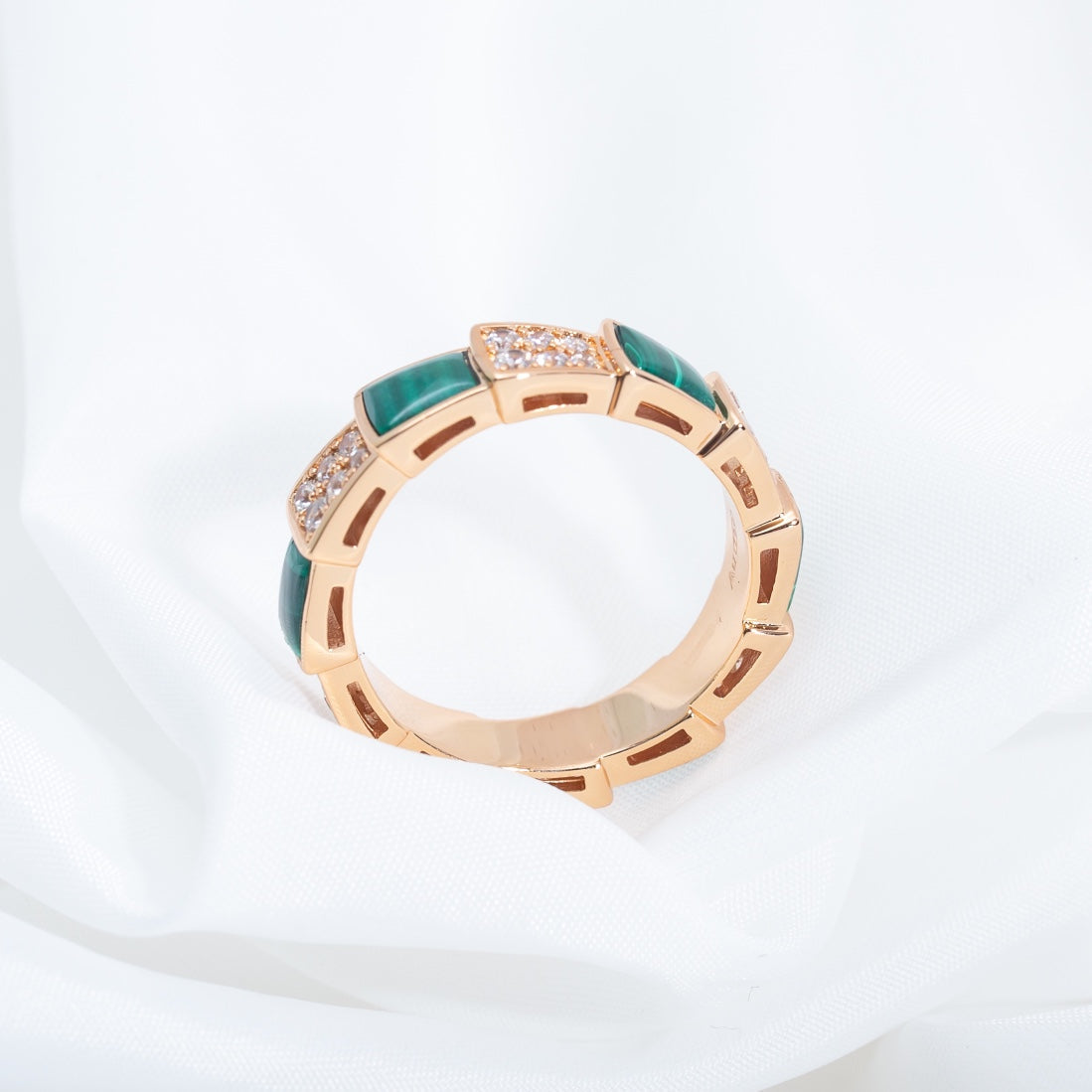 [BloomBling]SERPENTI RING PINK GOLD MALACHITE DIAMOND PAVED 4MM