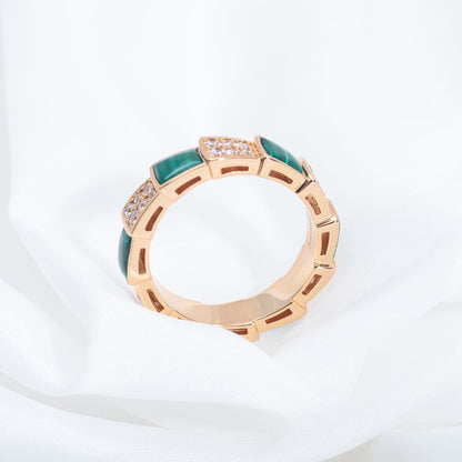 [BloomBling]SERPENTI RING PINK GOLD MALACHITE DIAMOND PAVED 4MM