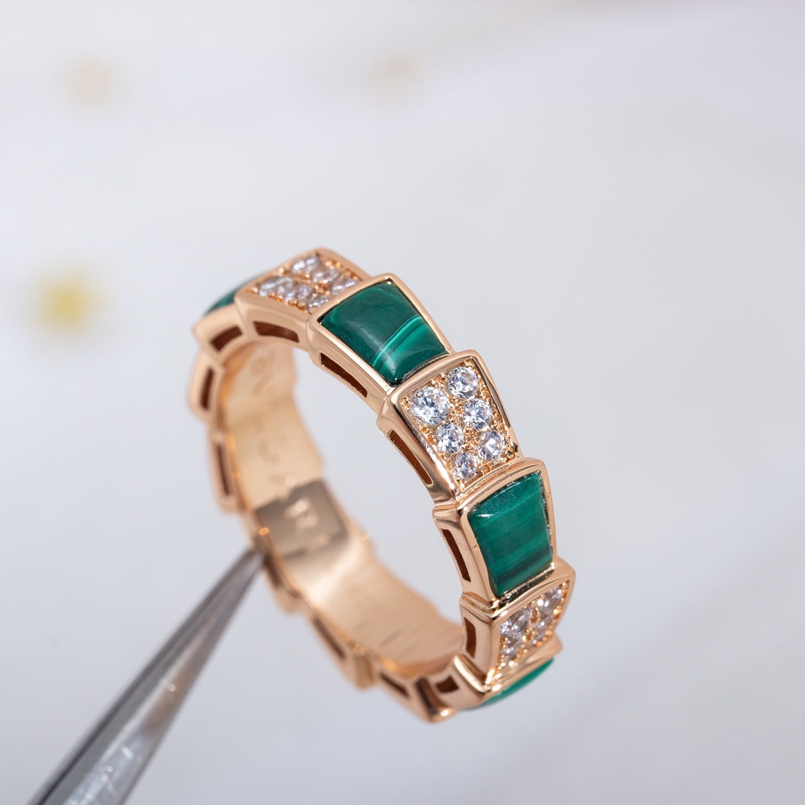 [BloomBling]SERPENTI RING PINK GOLD MALACHITE DIAMOND PAVED 4MM