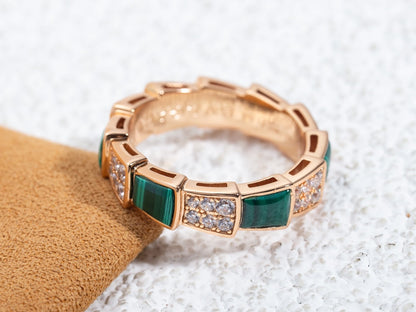 [BloomBling]SERPENTI RING PINK GOLD MALACHITE DIAMOND PAVED 4MM