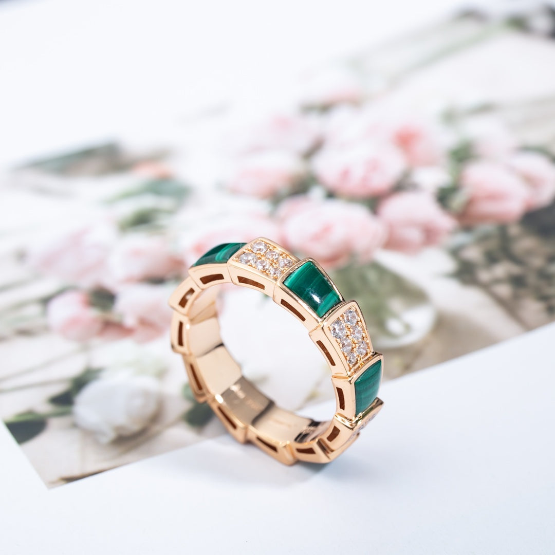 [BloomBling]SERPENTI RING PINK GOLD MALACHITE DIAMOND PAVED 4MM