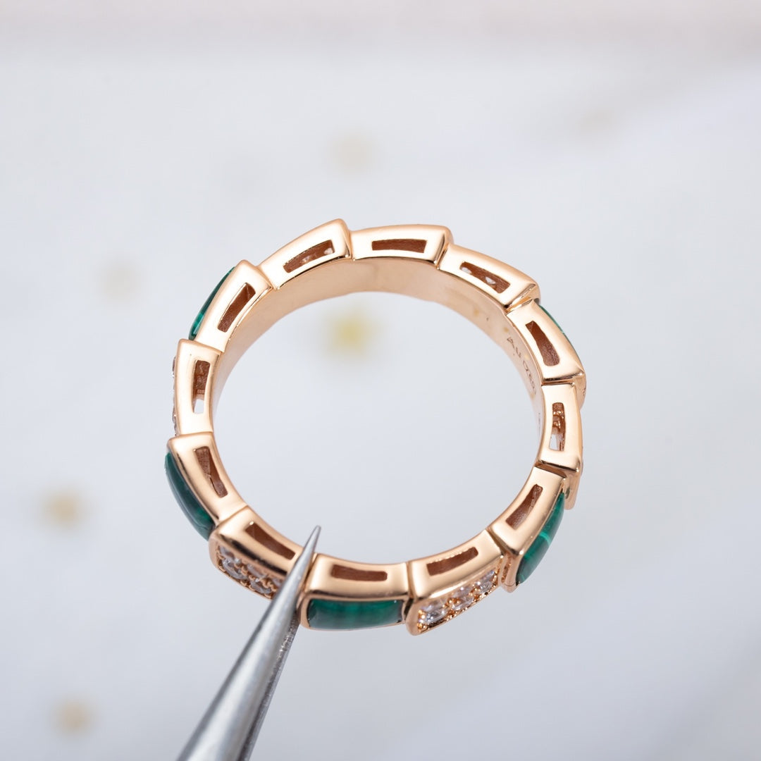 [BloomBling]SERPENTI RING PINK GOLD MALACHITE DIAMOND PAVED 4MM