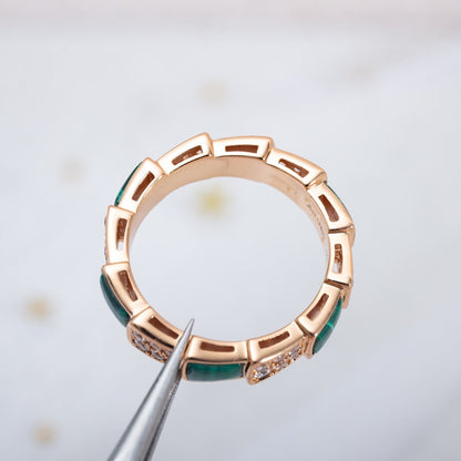 [BloomBling]SERPENTI RING PINK GOLD MALACHITE DIAMOND PAVED 4MM