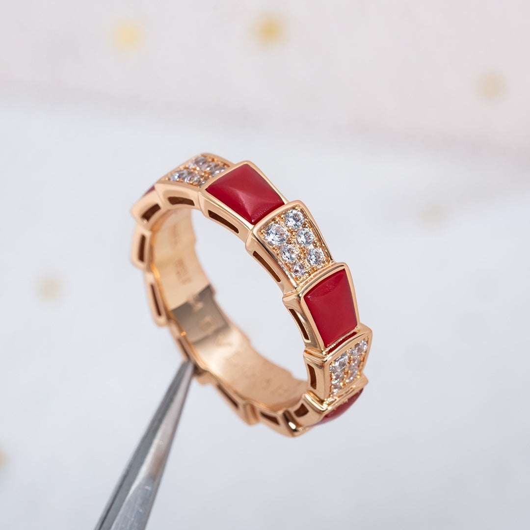 [BloomBling]SERPENTI RING PINK GOLD CARNELIAN DIAMOND PAVED 4MM