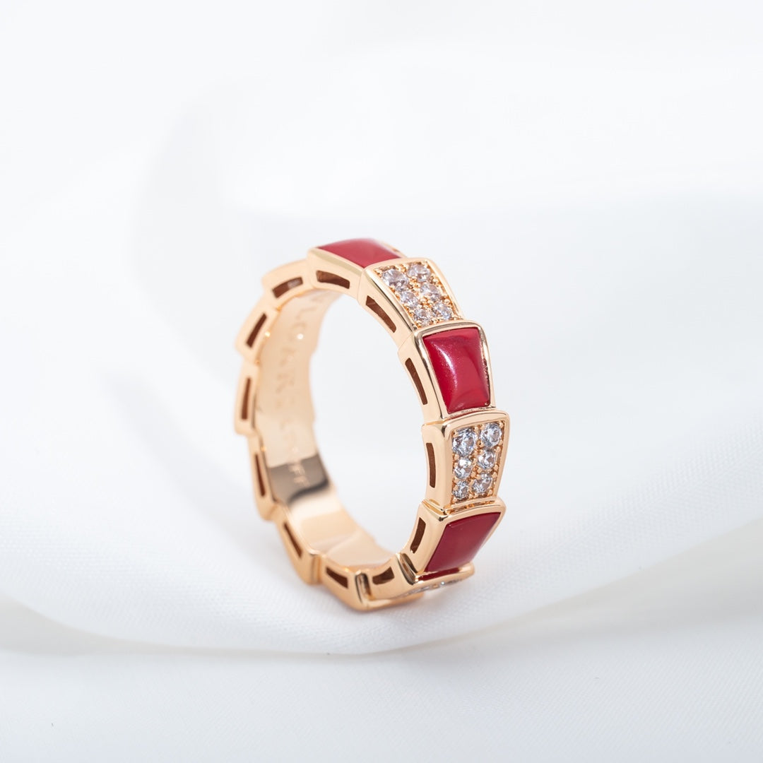 [BloomBling]SERPENTI RING PINK GOLD CARNELIAN DIAMOND PAVED 4MM
