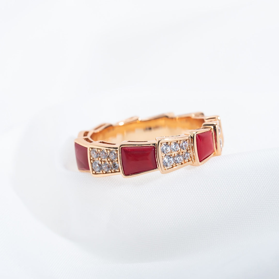 [BloomBling]SERPENTI RING PINK GOLD CARNELIAN DIAMOND PAVED 4MM