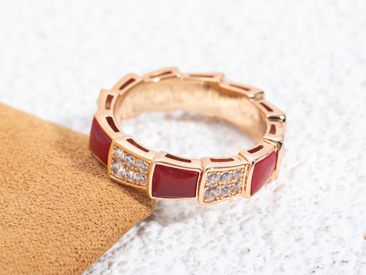 [BloomBling]SERPENTI RING PINK GOLD CARNELIAN DIAMOND PAVED 4MM