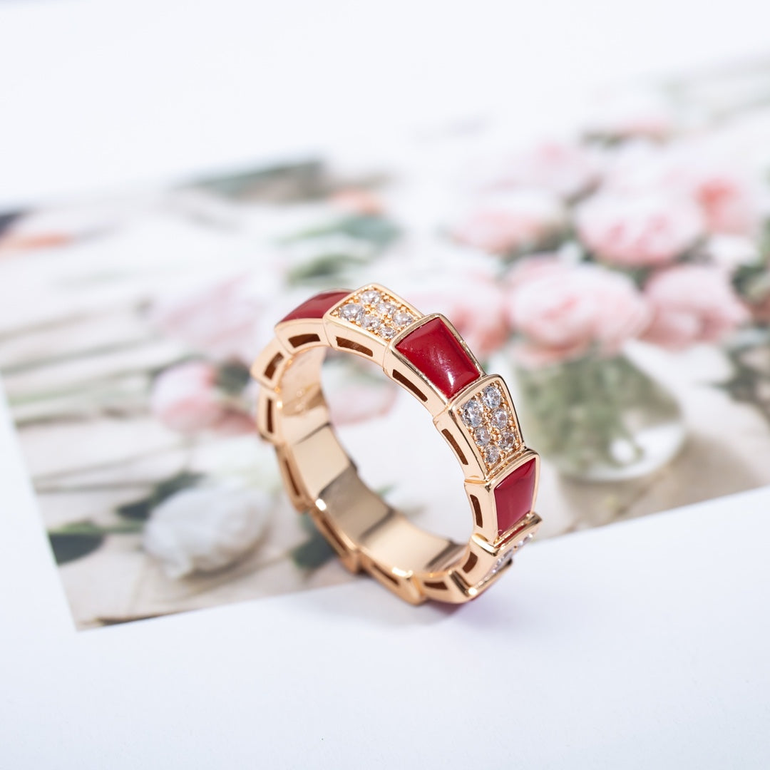 [BloomBling]SERPENTI RING PINK GOLD CARNELIAN DIAMOND PAVED 4MM
