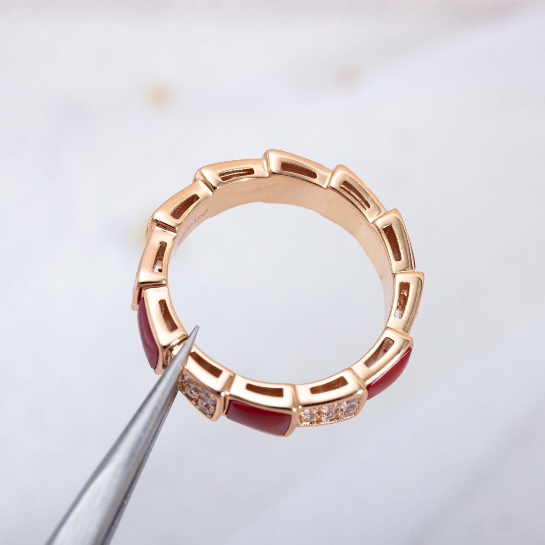 [BloomBling]SERPENTI RING PINK GOLD CARNELIAN DIAMOND PAVED 4MM