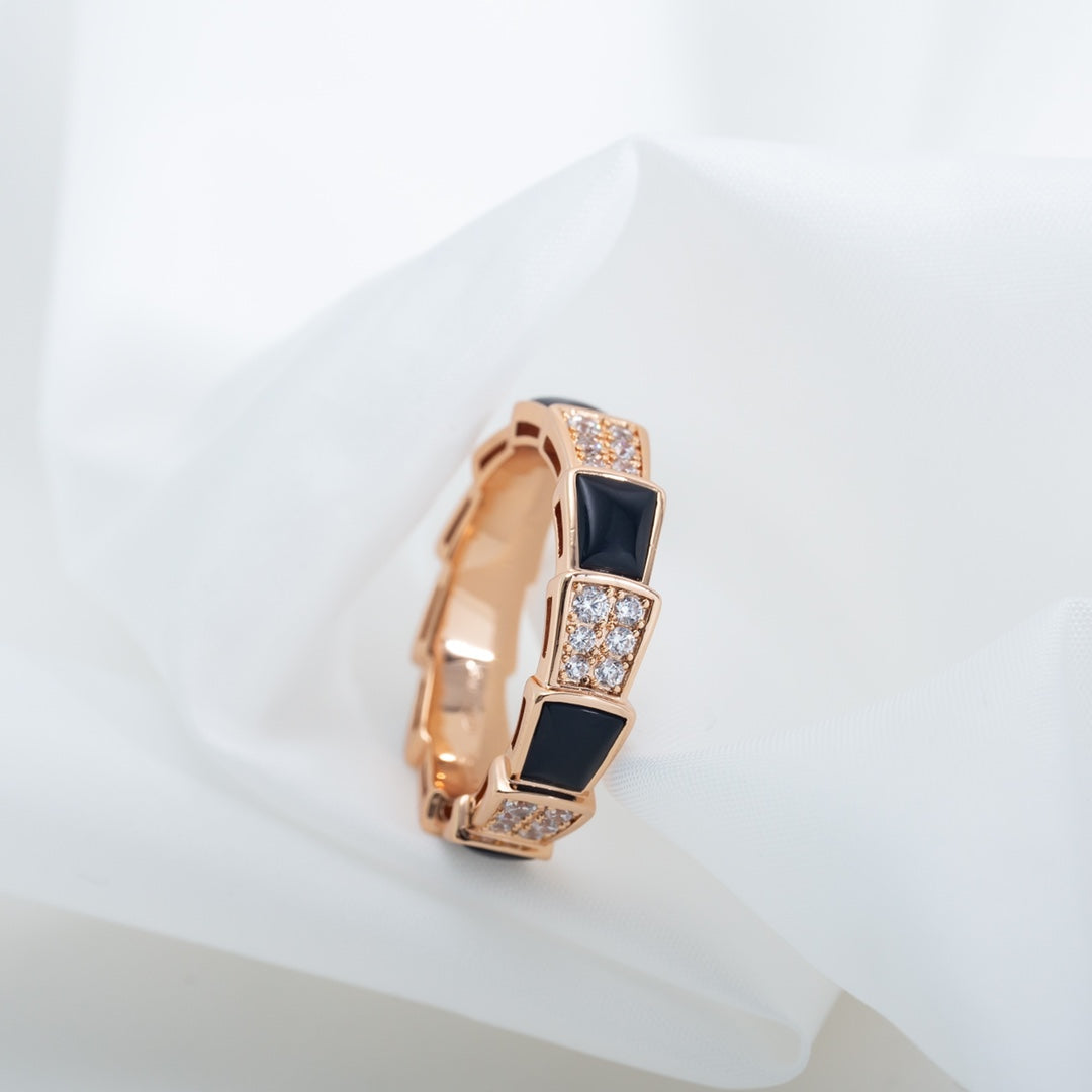 [BloomBling]SERPENTI RING PINK GOLD BLACK MOP DIAMOND PAVED 4MM