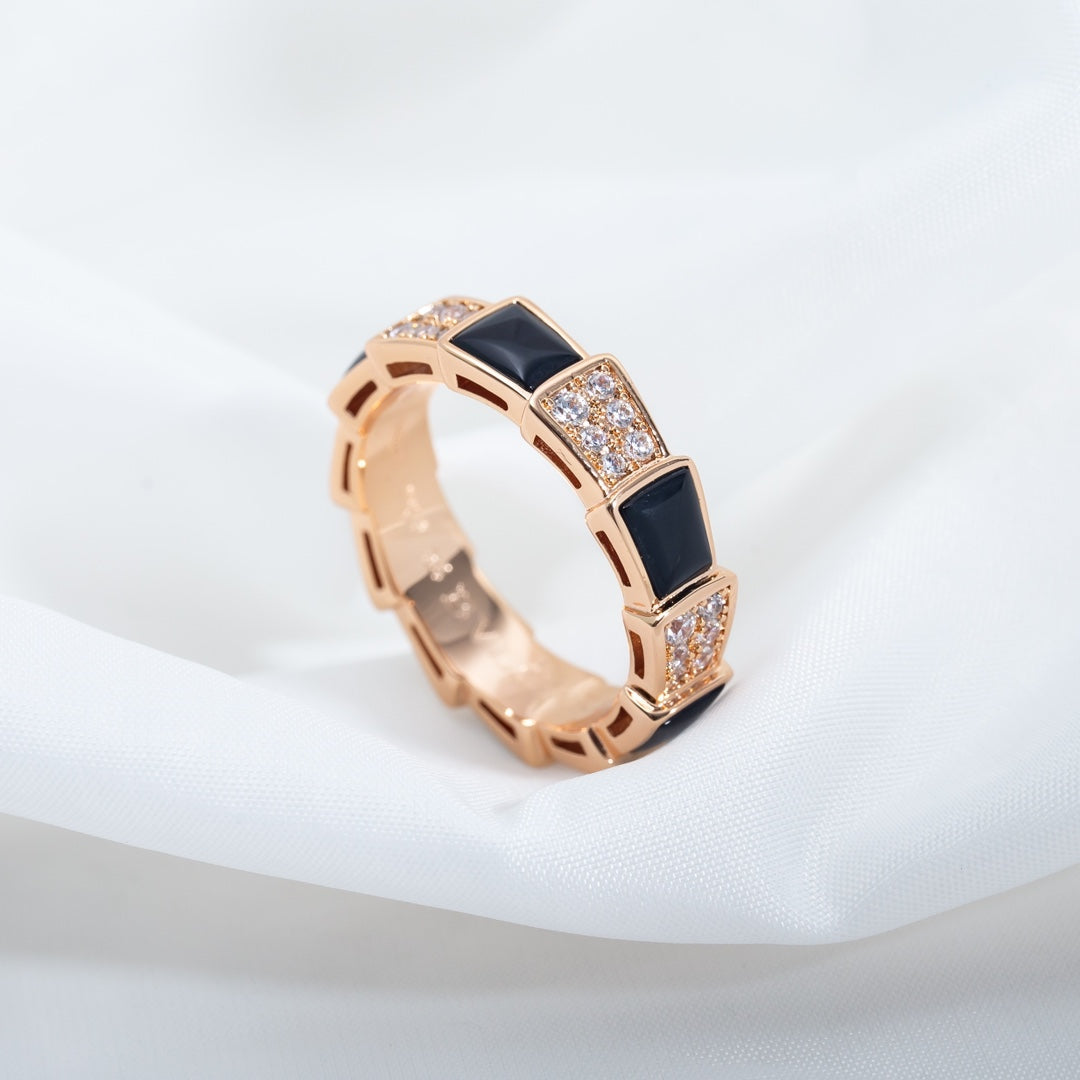 [BloomBling]SERPENTI RING PINK GOLD BLACK MOP DIAMOND PAVED 4MM