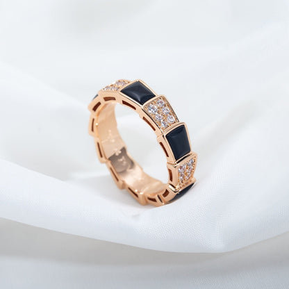 [BloomBling]SERPENTI RING PINK GOLD BLACK MOP DIAMOND PAVED 4MM