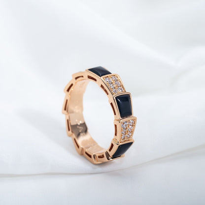 [BloomBling]SERPENTI RING PINK GOLD BLACK MOP DIAMOND PAVED 4MM