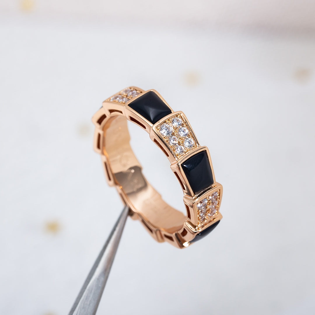 [BloomBling]SERPENTI RING PINK GOLD BLACK MOP DIAMOND PAVED 4MM