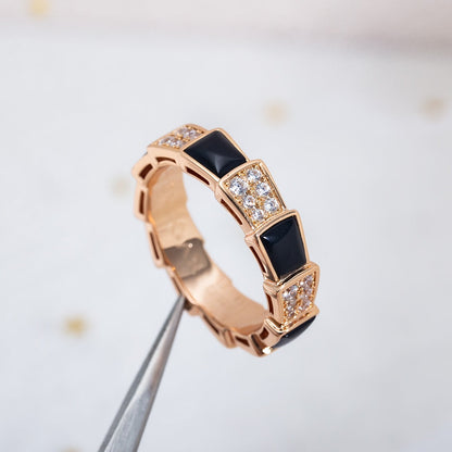 [BloomBling]SERPENTI RING PINK GOLD BLACK MOP DIAMOND PAVED 4MM