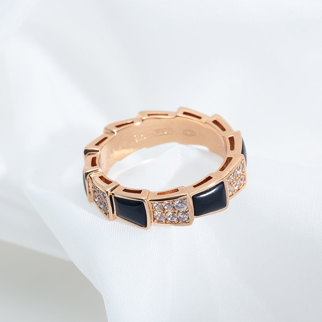 [BloomBling]SERPENTI RING PINK GOLD BLACK MOP DIAMOND PAVED 4MM