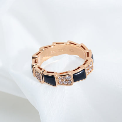[BloomBling]SERPENTI RING PINK GOLD BLACK MOP DIAMOND PAVED 4MM