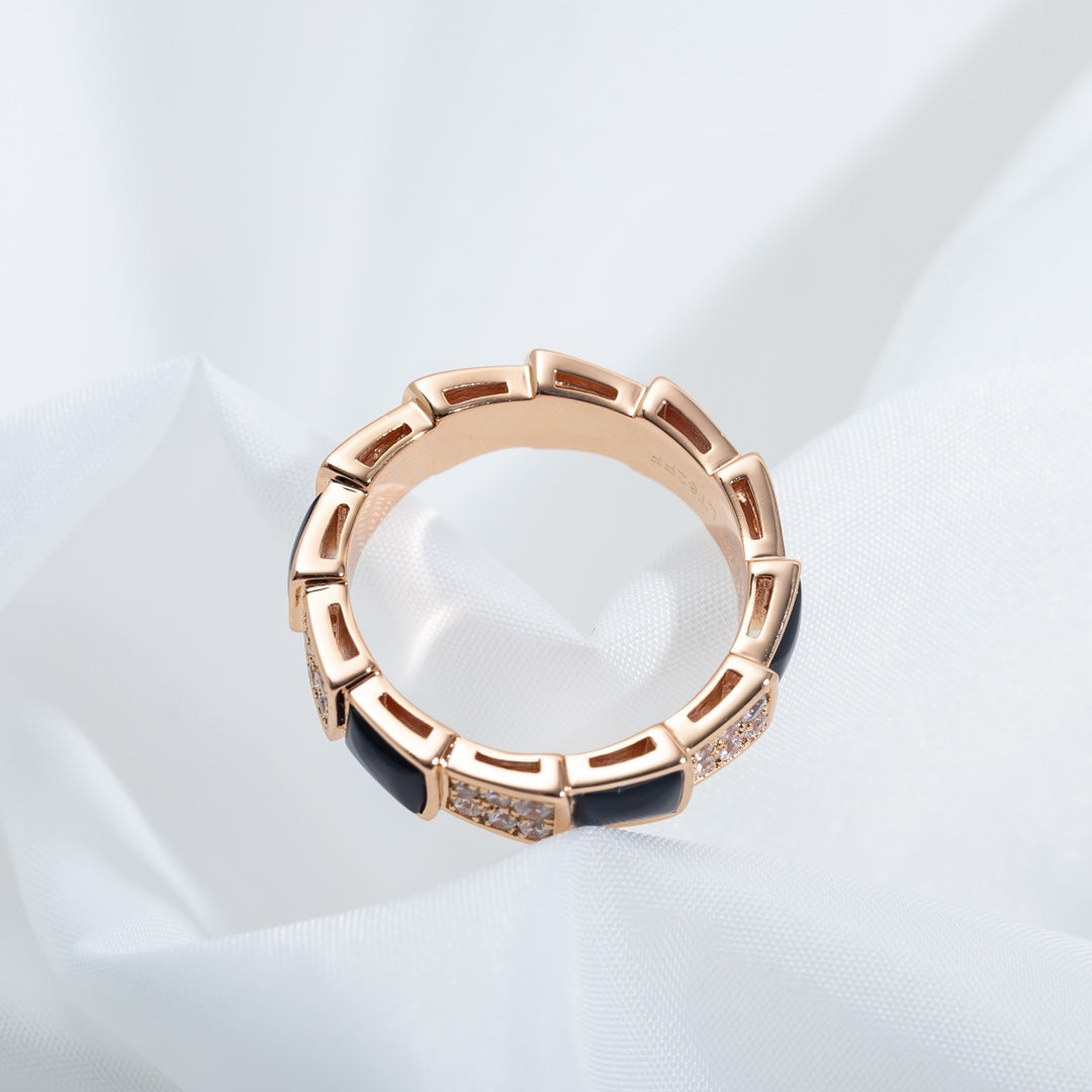 [BloomBling]SERPENTI RING PINK GOLD BLACK MOP DIAMOND PAVED 4MM
