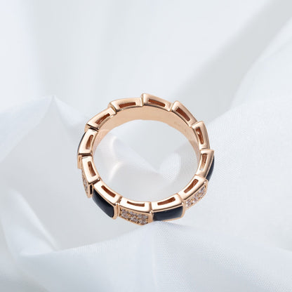 [BloomBling]SERPENTI RING PINK GOLD BLACK MOP DIAMOND PAVED 4MM