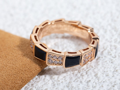 [BloomBling]SERPENTI RING PINK GOLD BLACK MOP DIAMOND PAVED 4MM