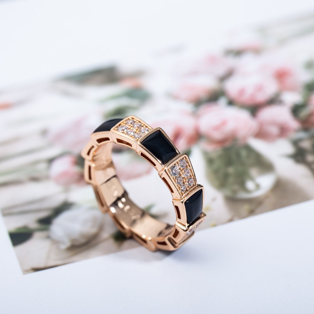 [BloomBling]SERPENTI RING PINK GOLD BLACK MOP DIAMOND PAVED 4MM