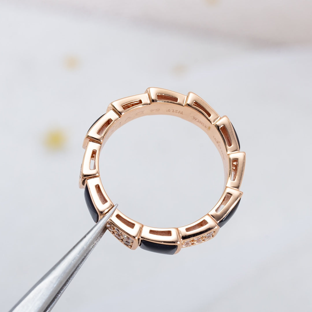[BloomBling]SERPENTI RING PINK GOLD BLACK MOP DIAMOND PAVED 4MM