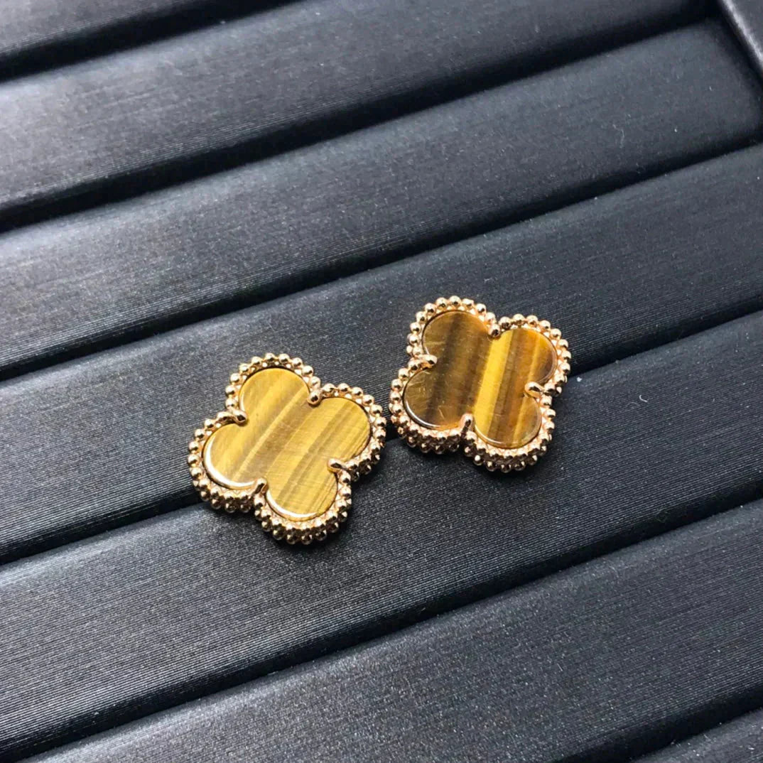 [BloomBling]CLOVER MEDIUM 1 MOTIFS TIGER EYE EARRINGS
