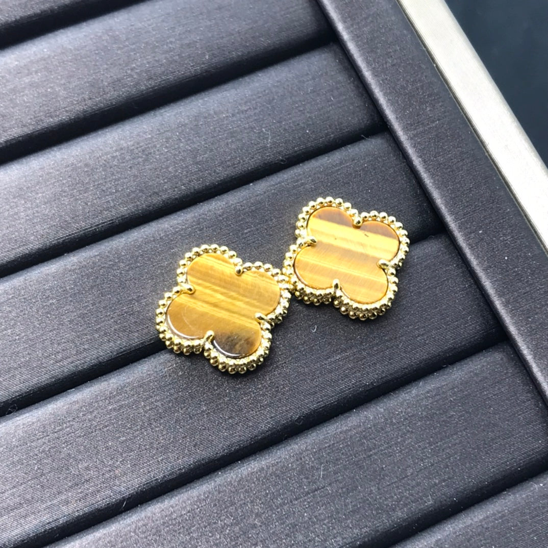 [BloomBling]CLOVER MEDIUM 1 MOTIFS TIGER EYE EARRINGS