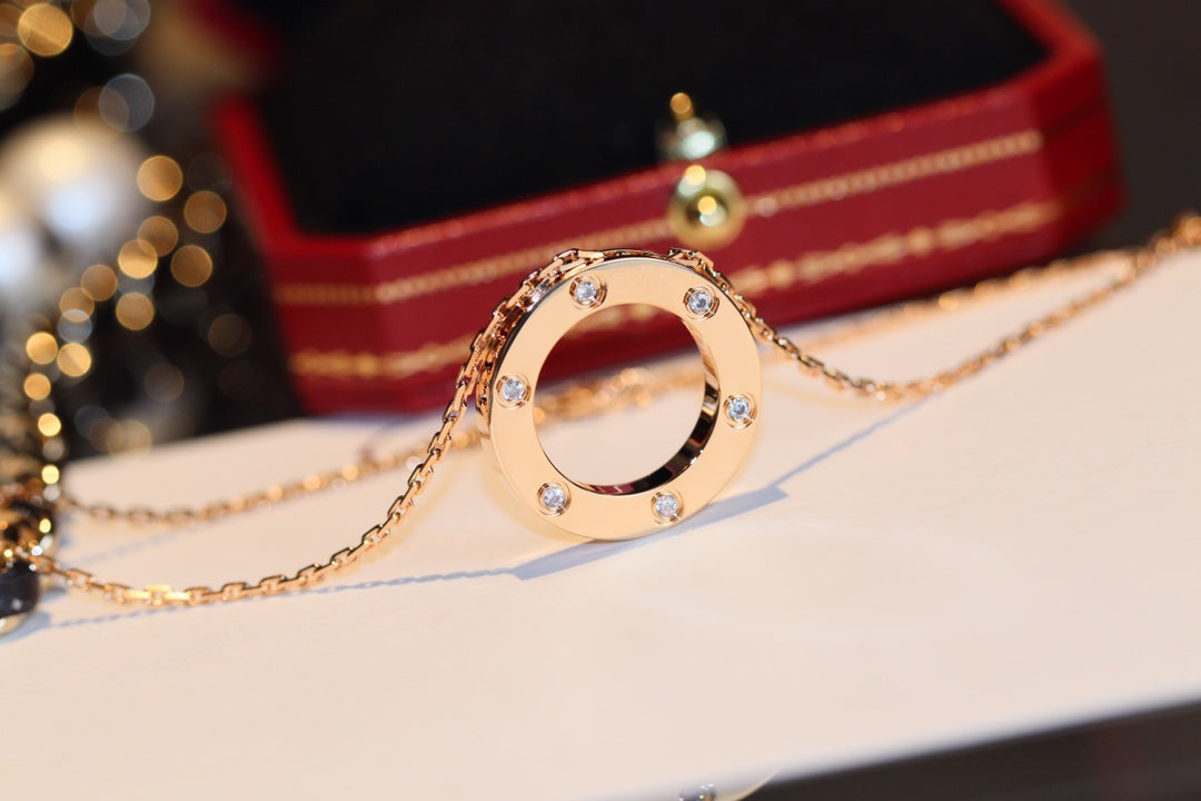 [BloomBling]LOVE NECKLACE 16MM 6 DIAMONDS PINK GOLD