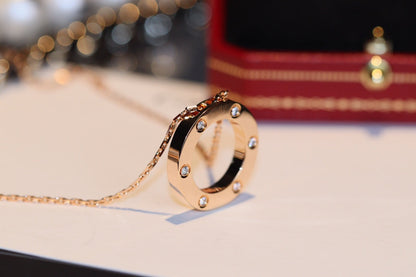 [BloomBling]LOVE NECKLACE 16MM 6 DIAMONDS PINK GOLD