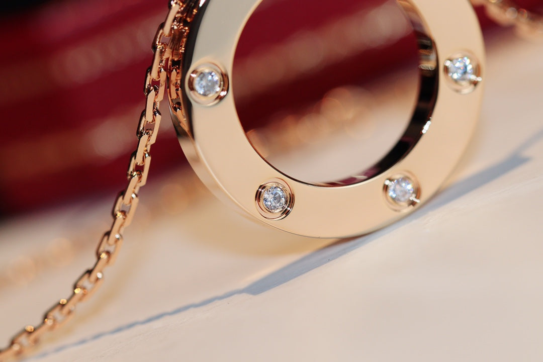 [BloomBling]LOVE NECKLACE 16MM 6 DIAMONDS PINK GOLD