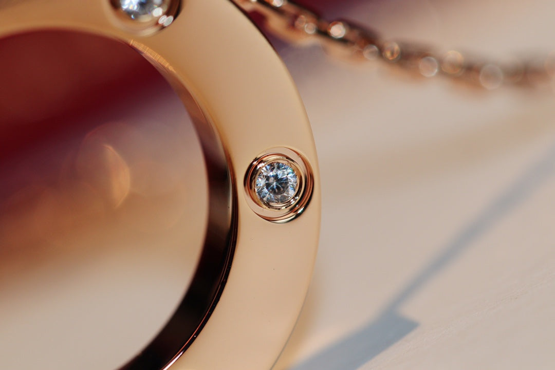 [BloomBling]LOVE NECKLACE 16MM 6 DIAMONDS PINK GOLD