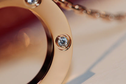 [BloomBling]LOVE NECKLACE 16MM 6 DIAMONDS PINK GOLD