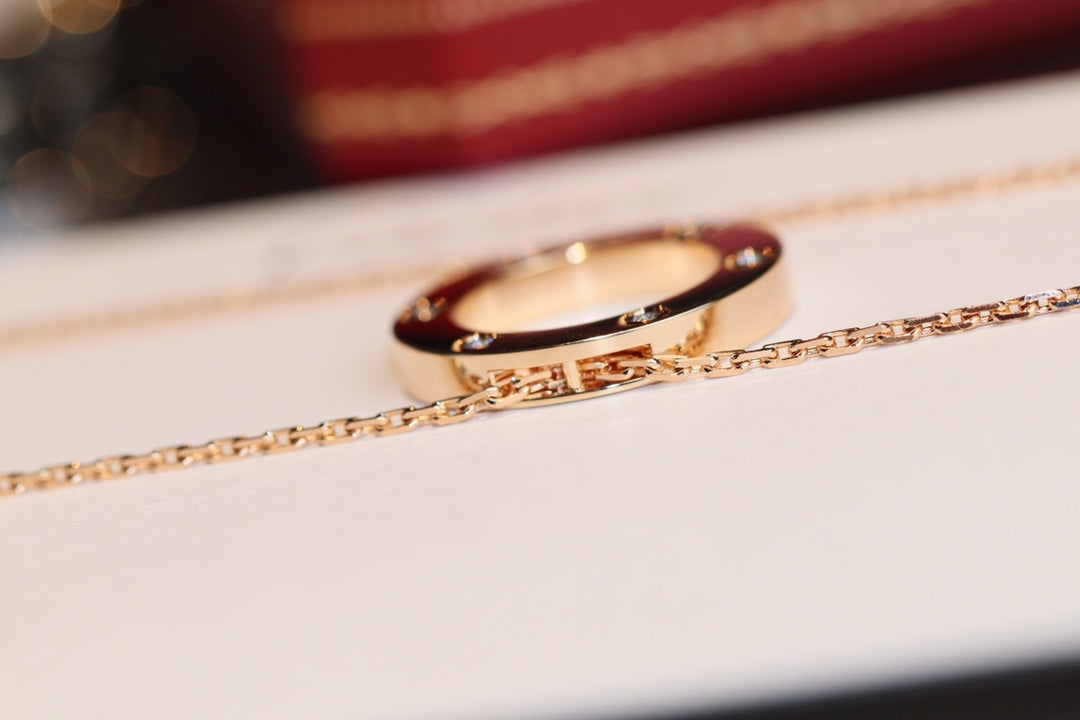 [BloomBling]LOVE NECKLACE 16MM 6 DIAMONDS PINK GOLD