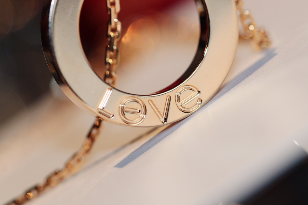 [BloomBling]LOVE NECKLACE 16MM 6 DIAMONDS PINK GOLD