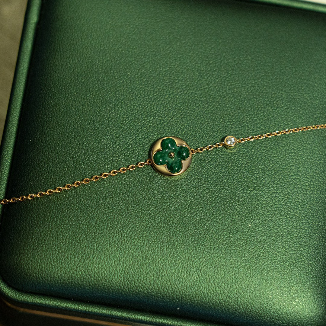 [BloomBling]SUN MALACHITE 1 DIAMOND PINK GOLD BRACELET