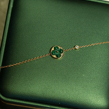 [BloomBling]SUN MALACHITE 1 DIAMOND PINK GOLD BRACELET